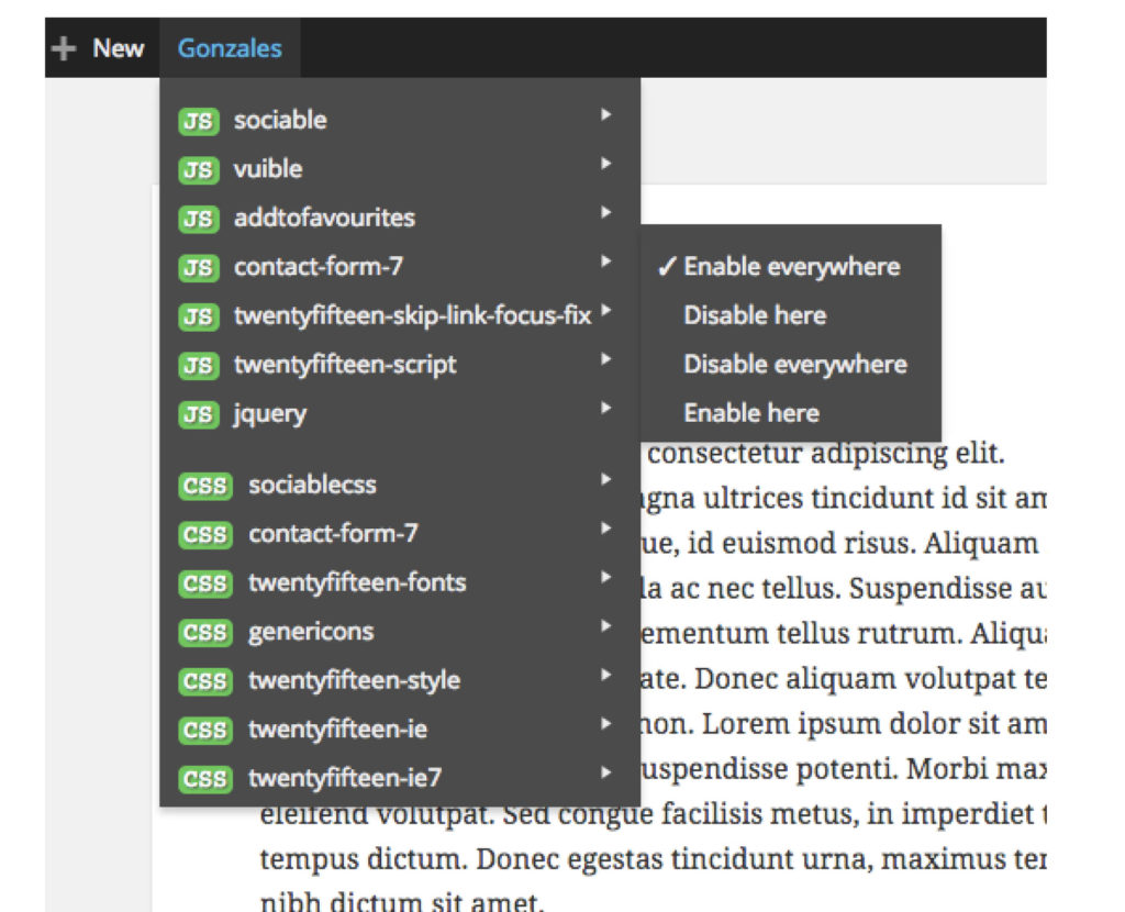 Gonzales - pregled registriranih JS i CSS datoteka